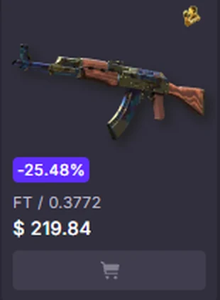 CS.money listing for an AK-47 Case Hardened at float 0.3772 priced at $219.84