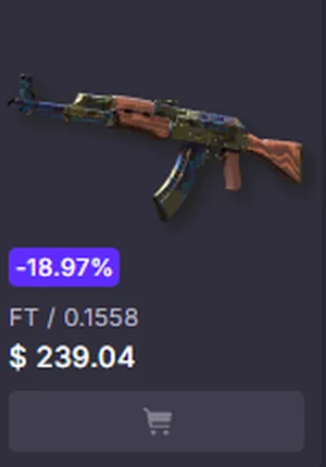 CS.money listing for an AK-47 Case Hardened at float 0.1558 priced at $239.04