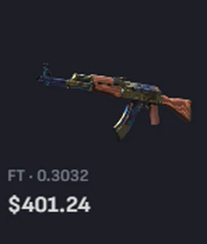 Tradeit listing for an AK-47 Case Hardened at float 0.3032 also priced at $401.24