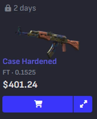 Tradeit listing for an AK-47 Case Hardened at float 0.1525 priced at $401.24