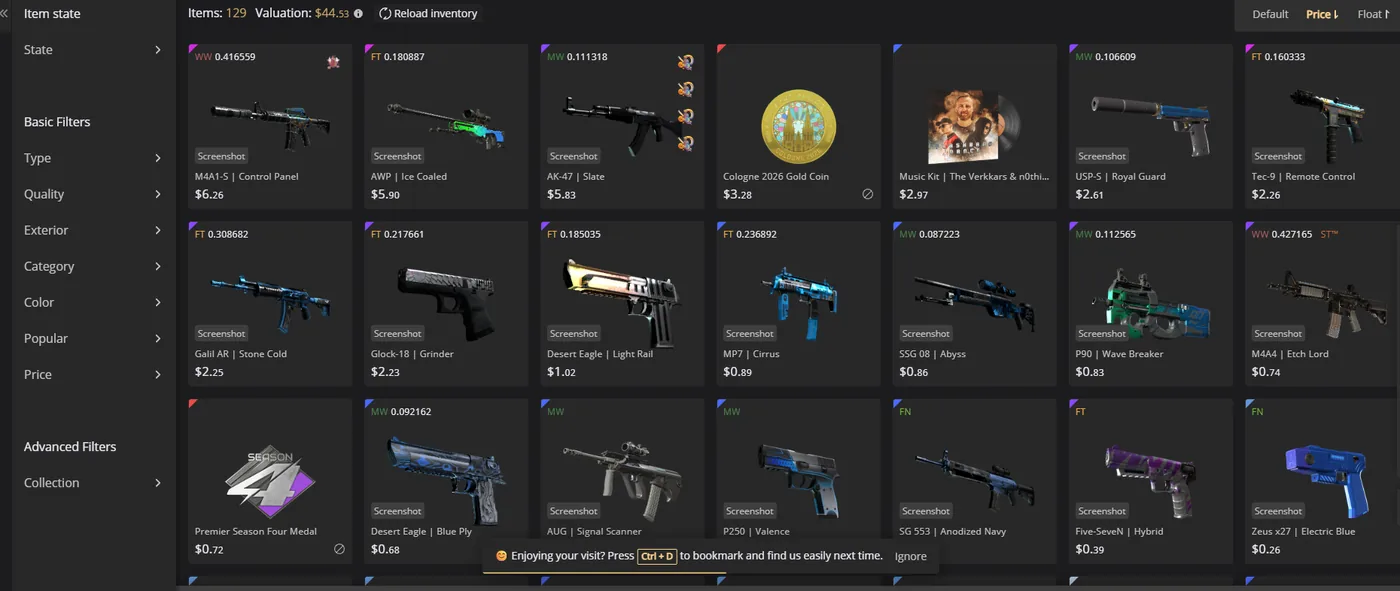 BUFF Market selling page showing inventory items ready to list